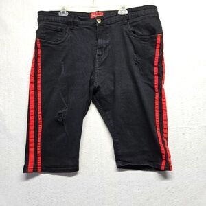 Mousai Distressed Black Denim Shorts with Red Stripes Mens Sz 40